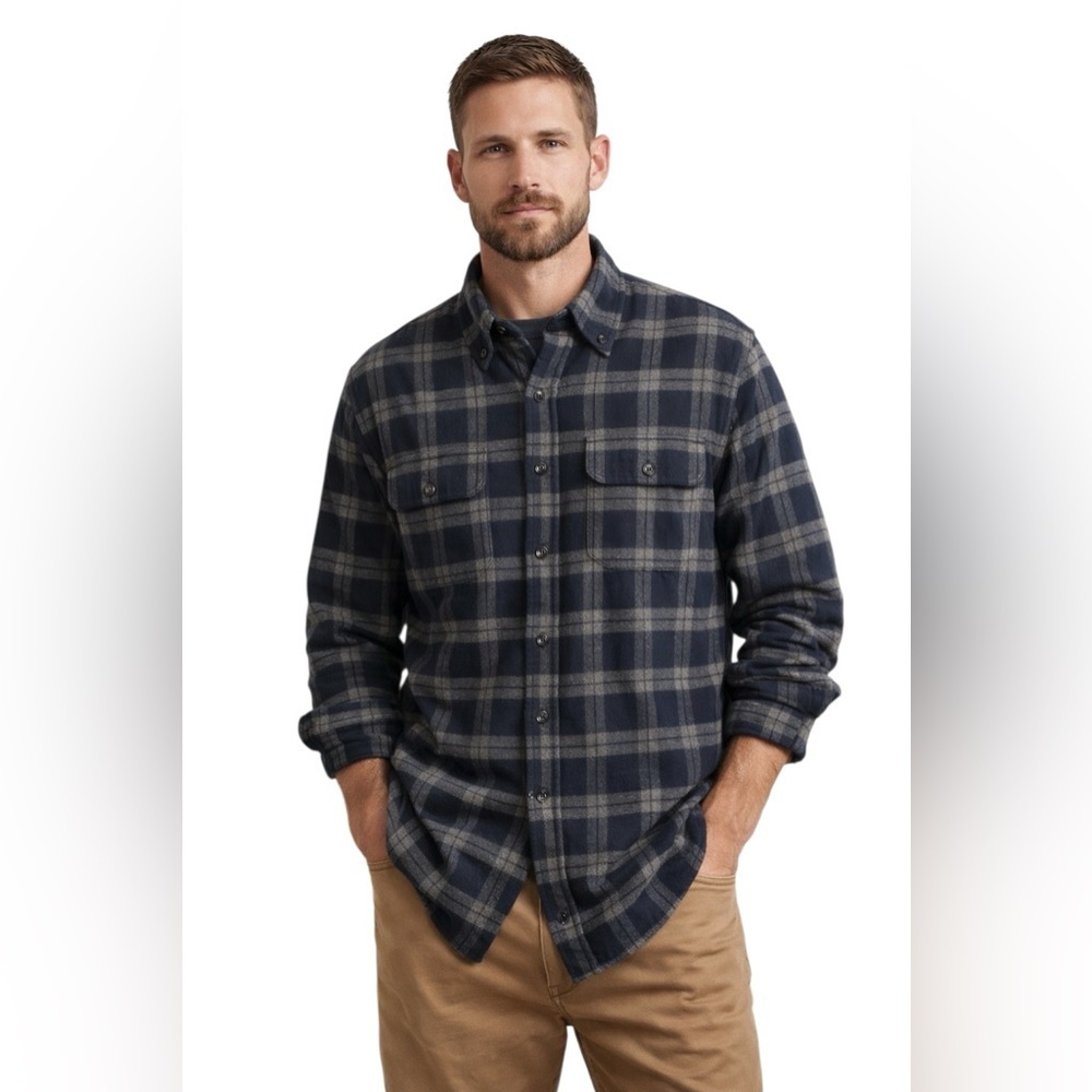 Polo Ralph Lauren Navy Plaid Flannel Button Up Shirt Heritage Prep Americana XL